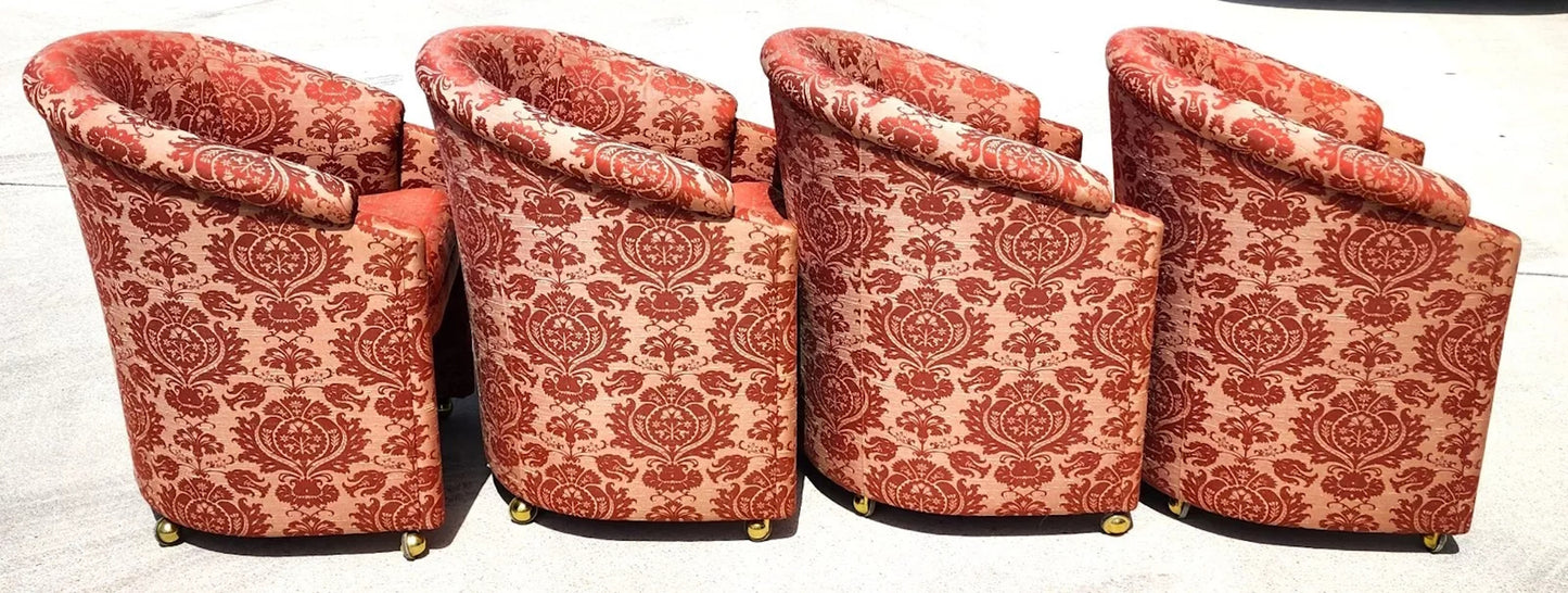 Silk Rolling Dining Game Chairs Damask Set of 4