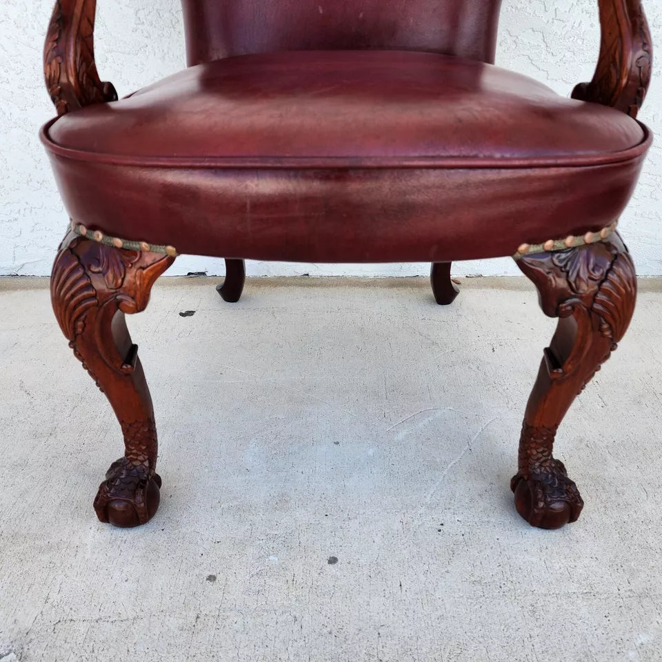 Vintage Georgian Mahogany Carved Eagle Leather Armchair