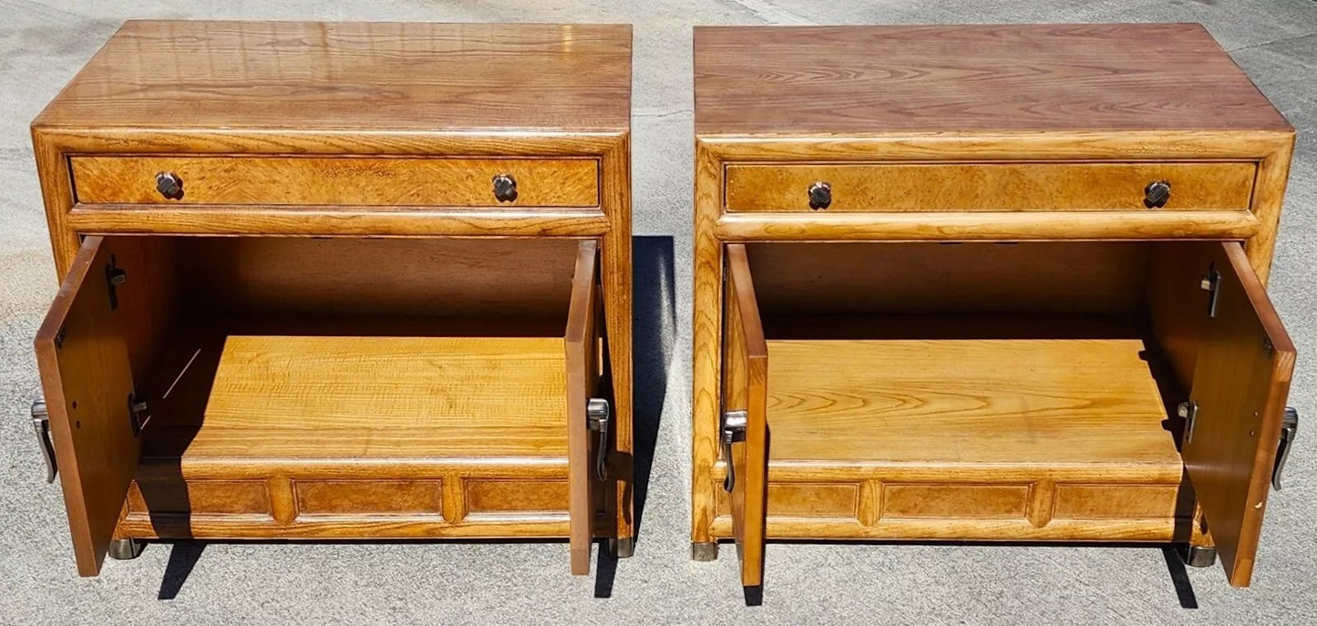 Henredon Nightstands Side Tables Campaign Style Pair