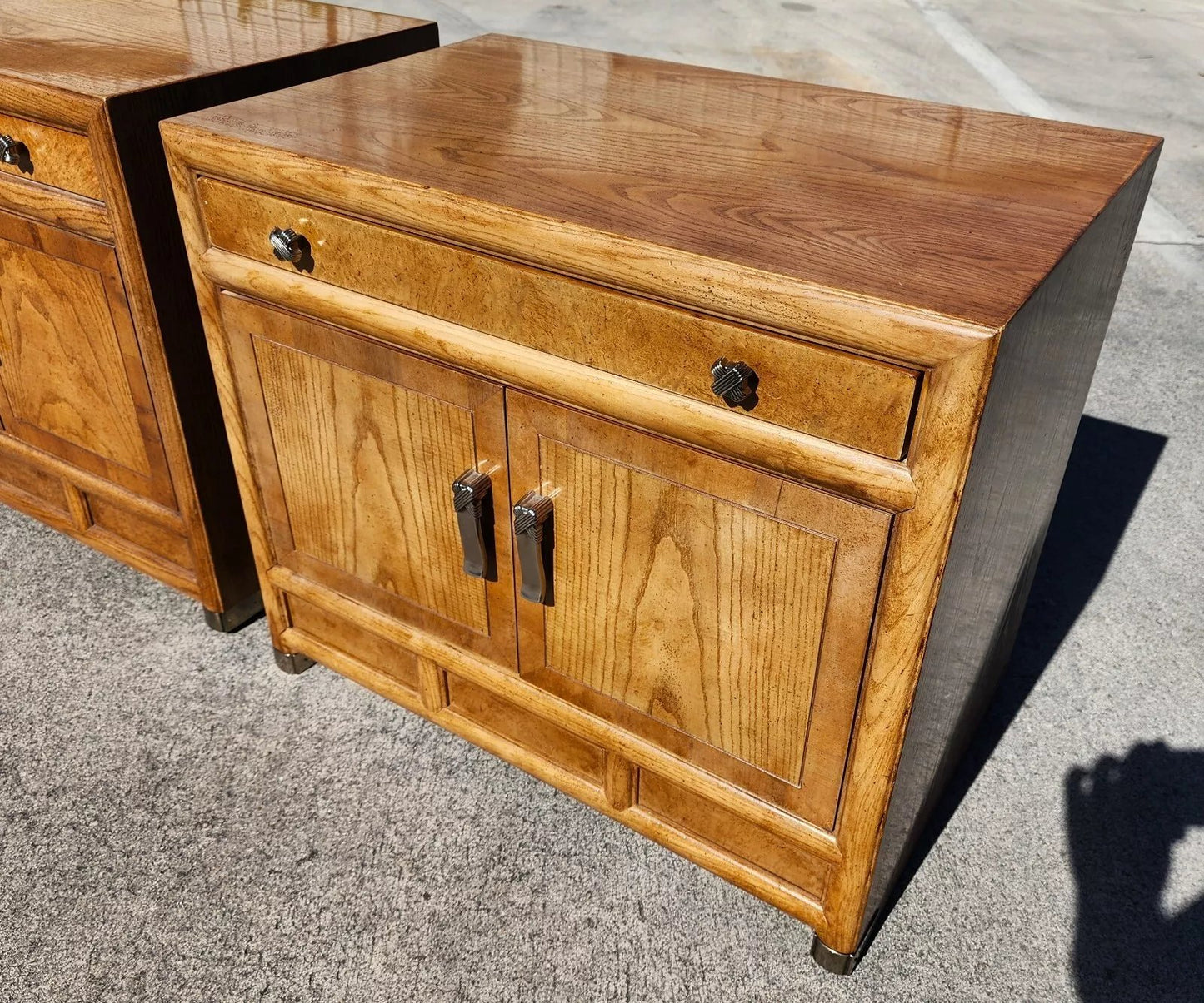 Henredon Nightstands Side Tables Campaign Style Pair