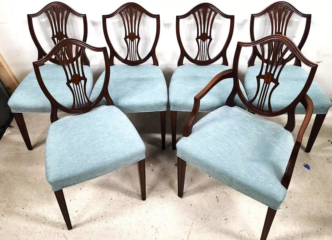 Antique Mahogany Dining Chairs Federal Hepplewhite Shield Back Set of 6