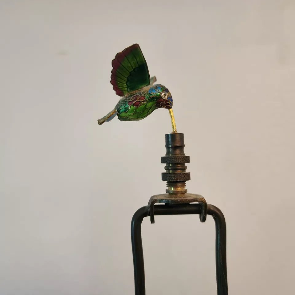 Vintage Asian Hummingbird Table Lamps Pair