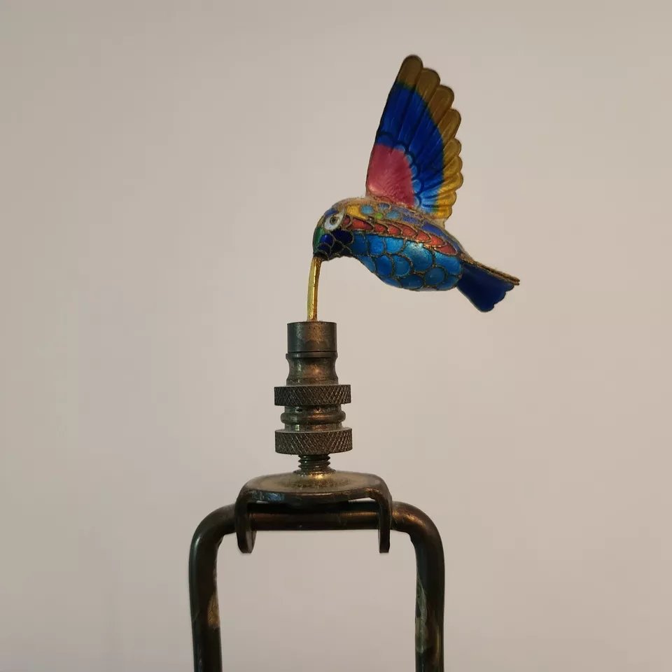 Vintage Asian Hummingbird Table Lamps Pair