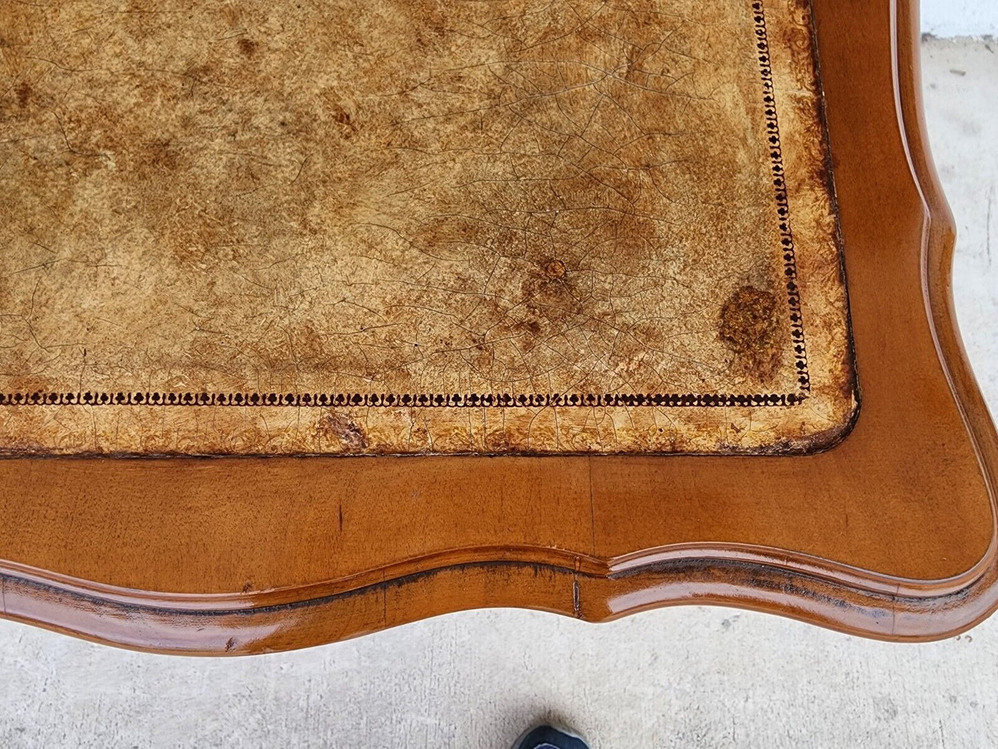 Vintage French Side Tables Walnut Leather Top by HAMMARY