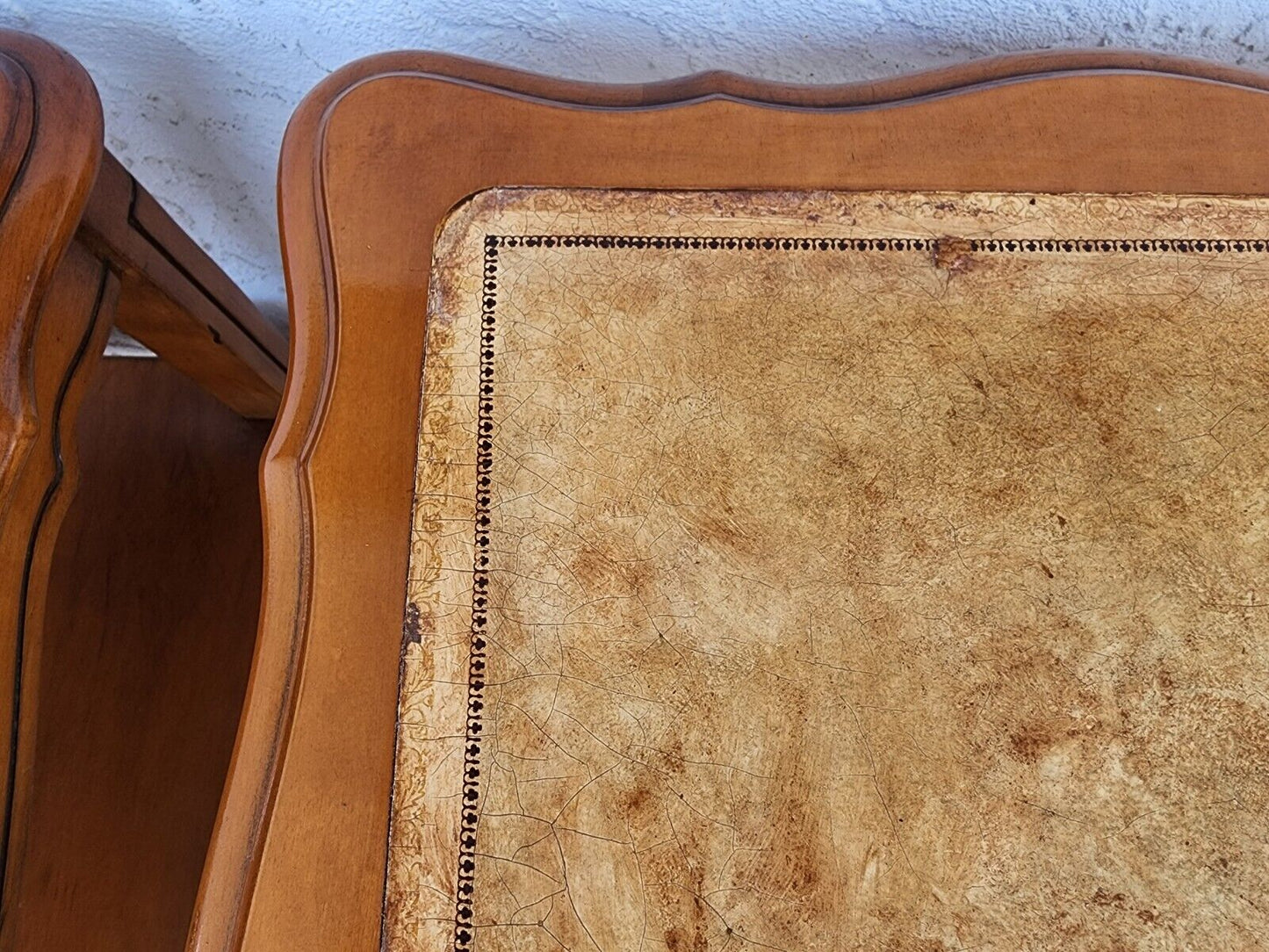 Vintage French Side Tables Walnut Leather Top by HAMMARY