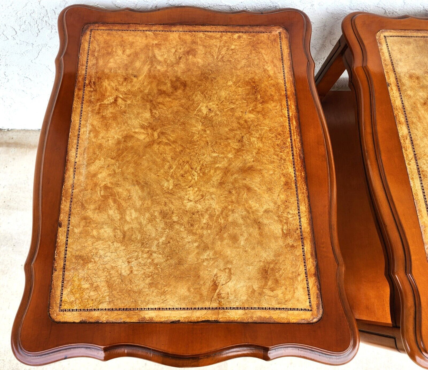 Vintage French Side Tables Walnut Leather Top by HAMMARY