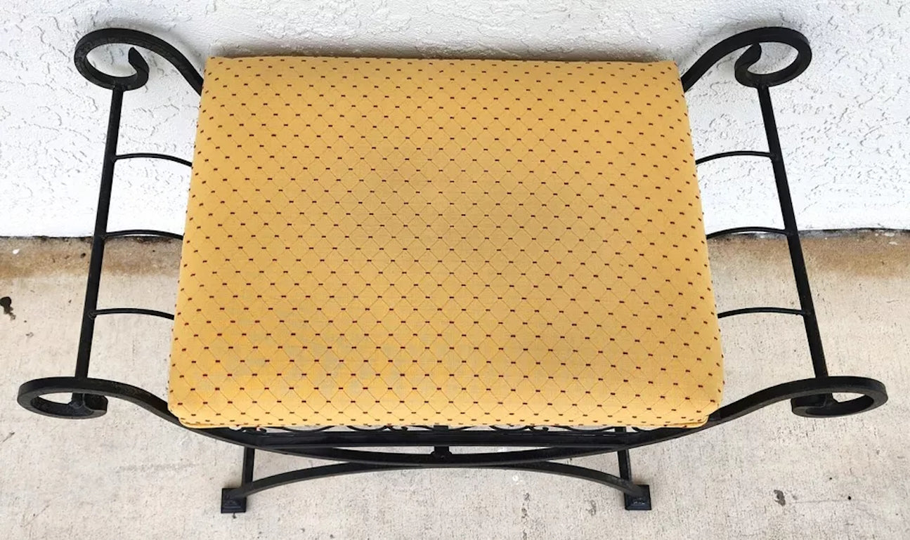 Vintage Italian Scrolled Wrought Iron Vanity Bench