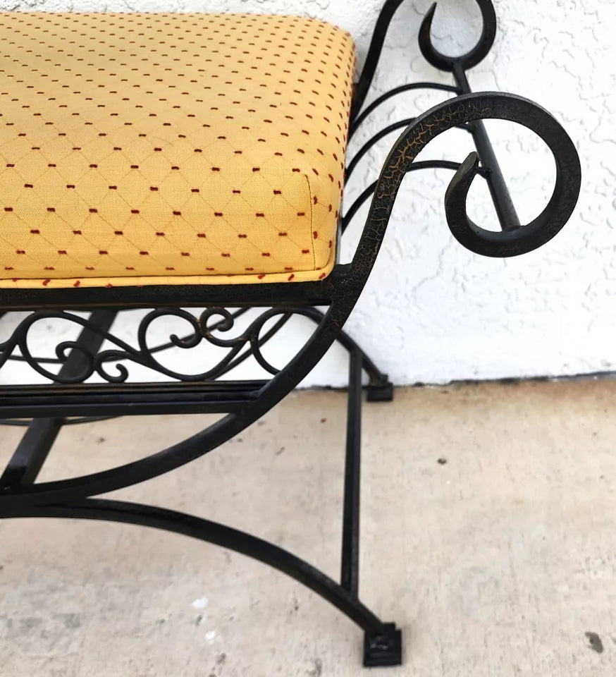 Vintage Italian Scrolled Wrought Iron Vanity Bench