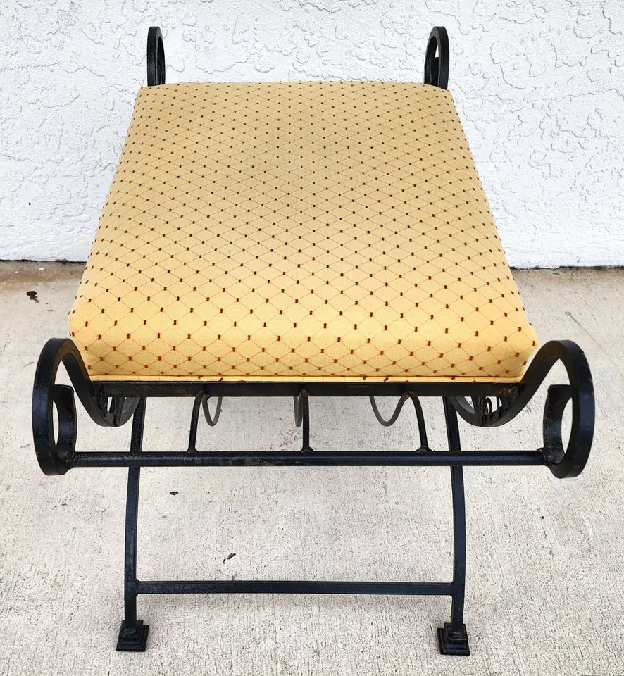 Vintage Italian Scrolled Wrought Iron Vanity Bench