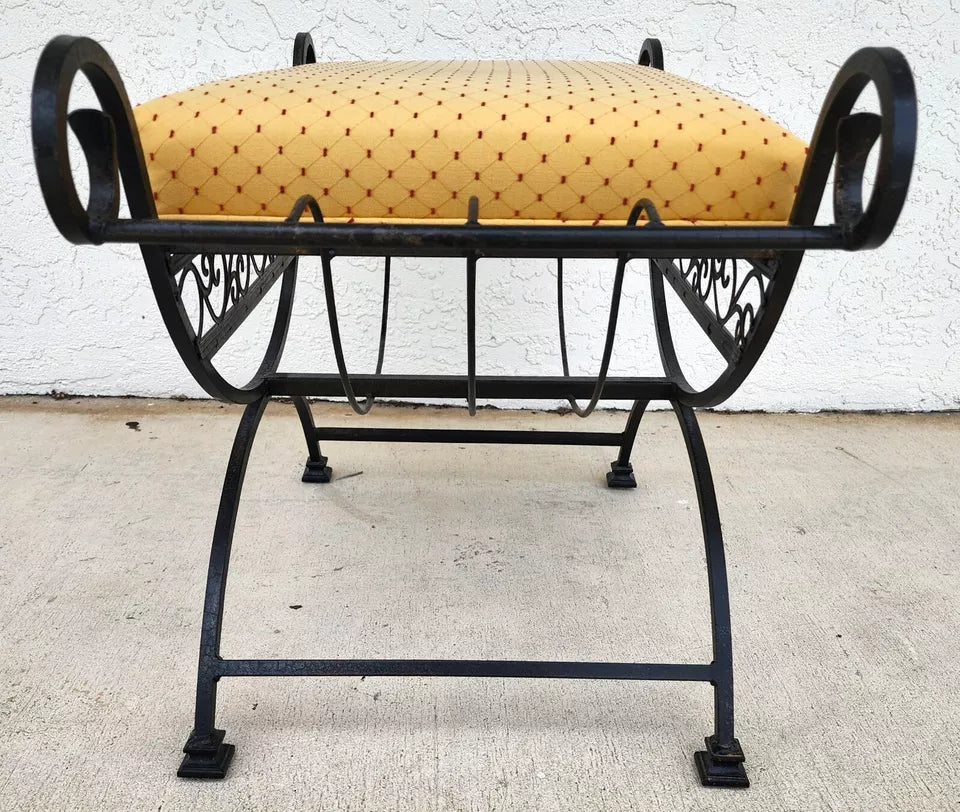 Vintage Italian Scrolled Wrought Iron Vanity Bench