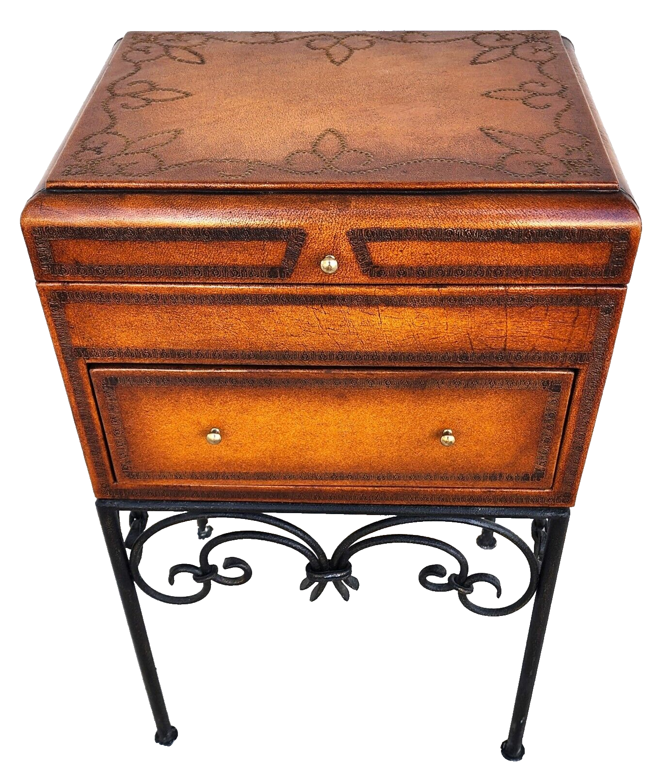 Italian Box Table Leather Wrapped Wrought Iron
