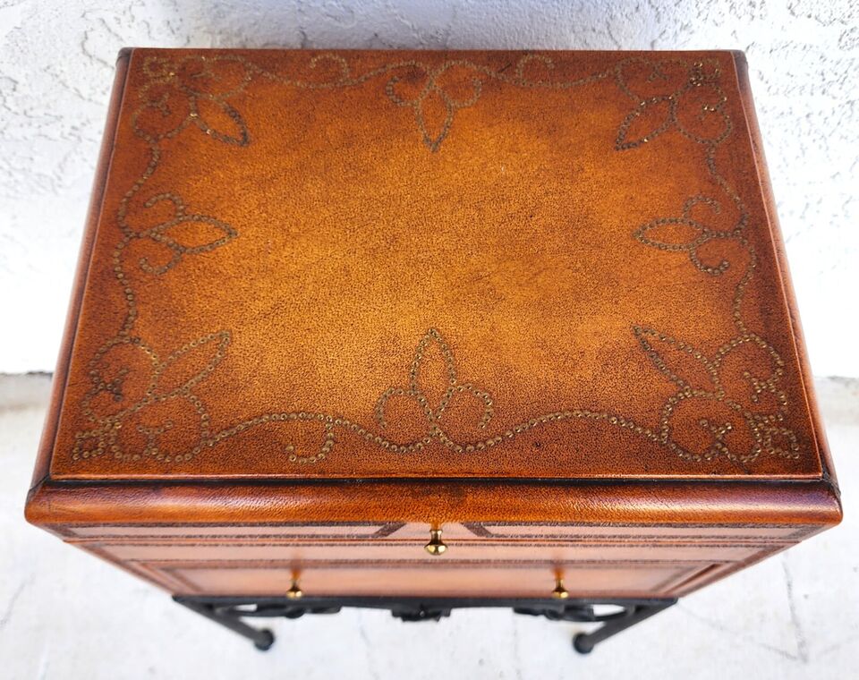 Italian Box Table Leather Wrapped Wrought Iron