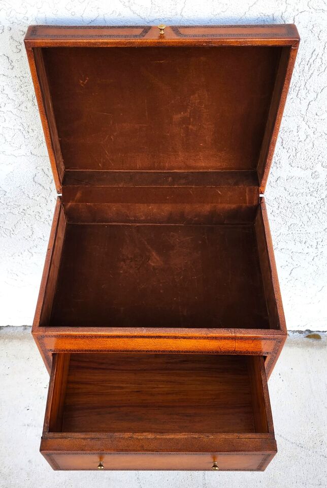 Italian Box Table Leather Wrapped Wrought Iron