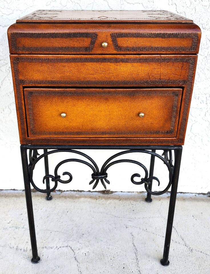 Italian Box Table Leather Wrapped Wrought Iron
