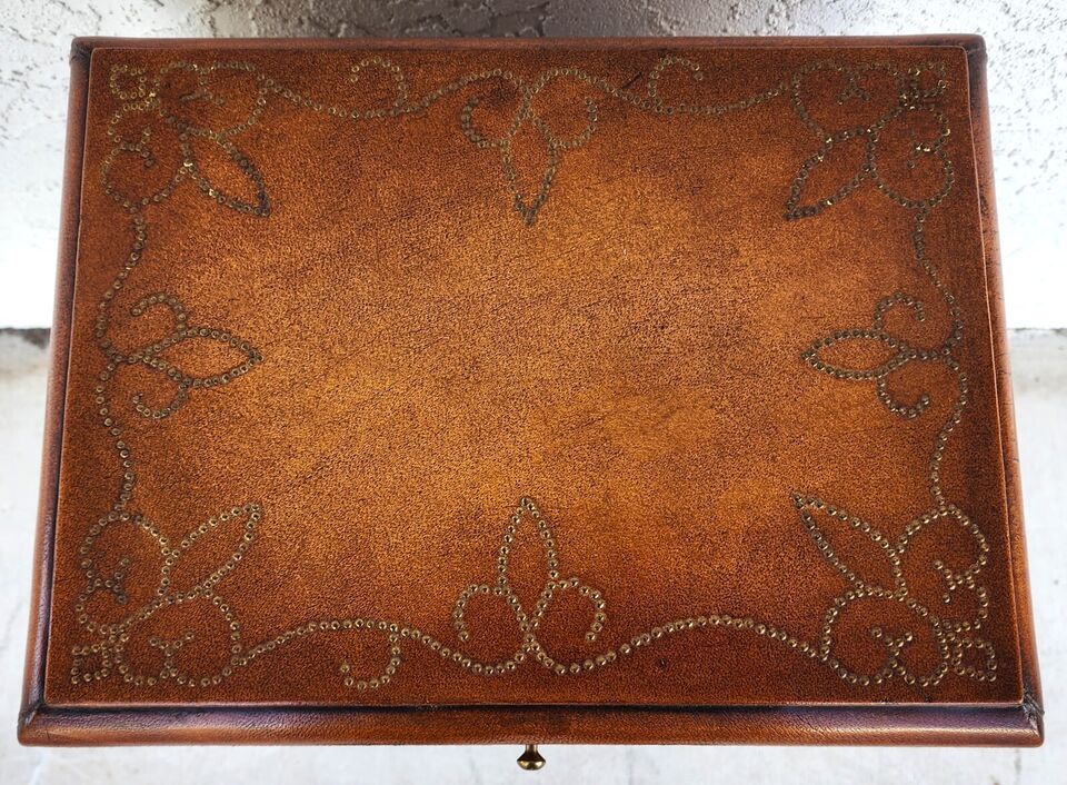 Italian Box Table Leather Wrapped Wrought Iron