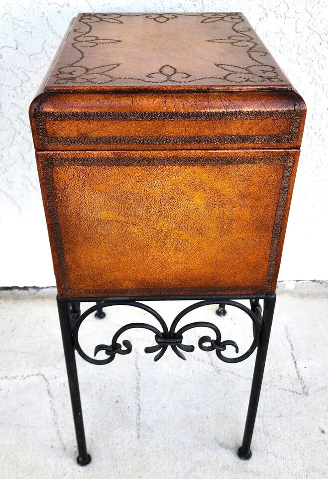 Italian Box Table Leather Wrapped Wrought Iron