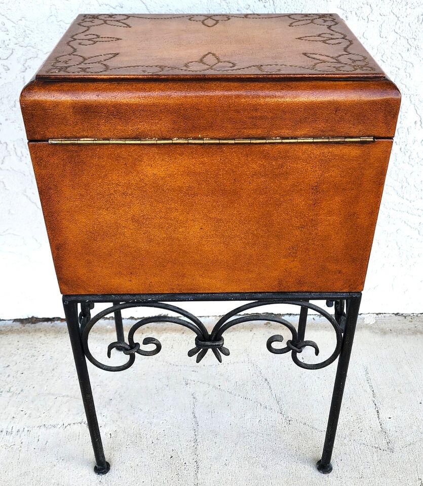 Italian Box Table Leather Wrapped Wrought Iron