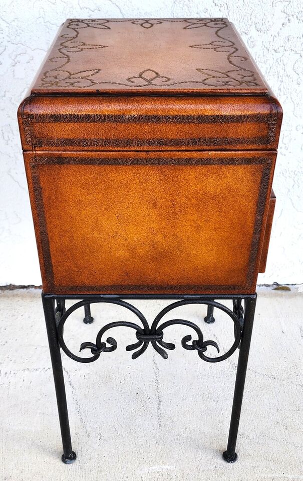 Italian Box Table Leather Wrapped Wrought Iron