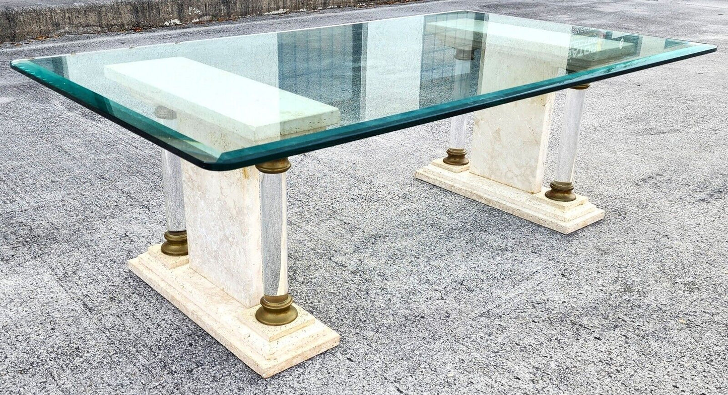 Italian Neoclassical Coffee Table Lucite Marble Glass 1970s