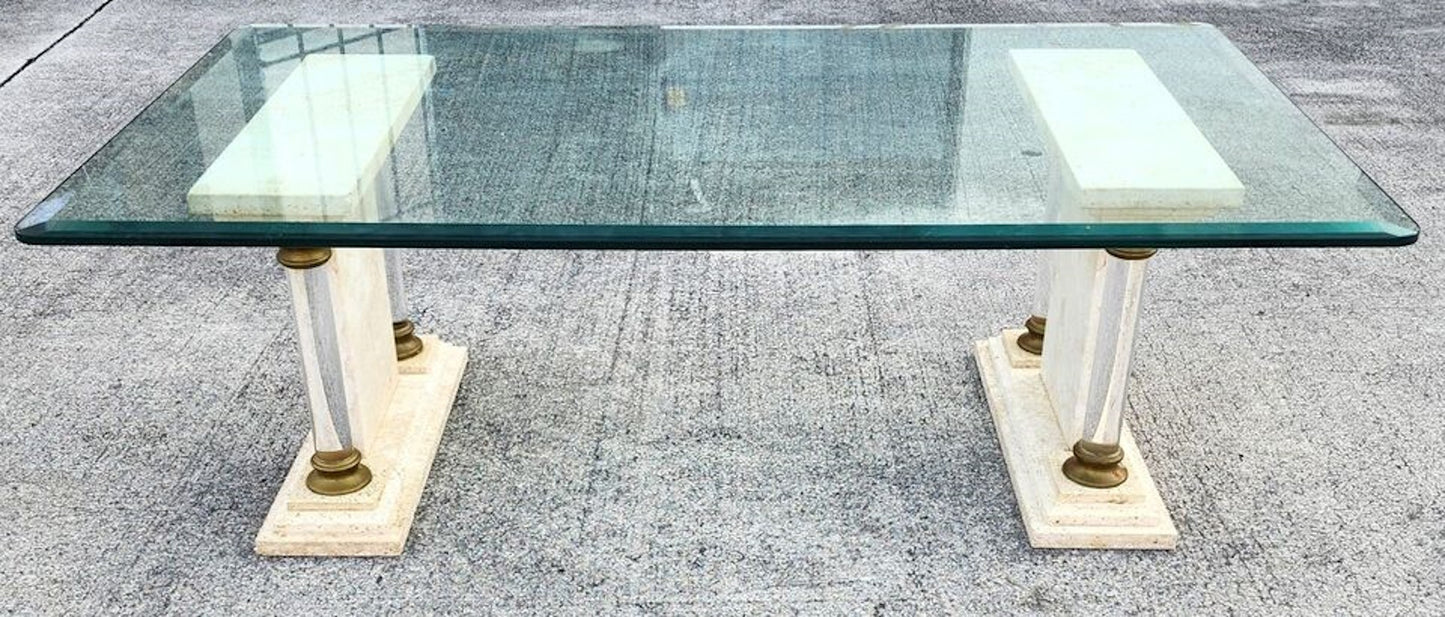 Italian Neoclassical Coffee Table Lucite Marble Glass 1970s