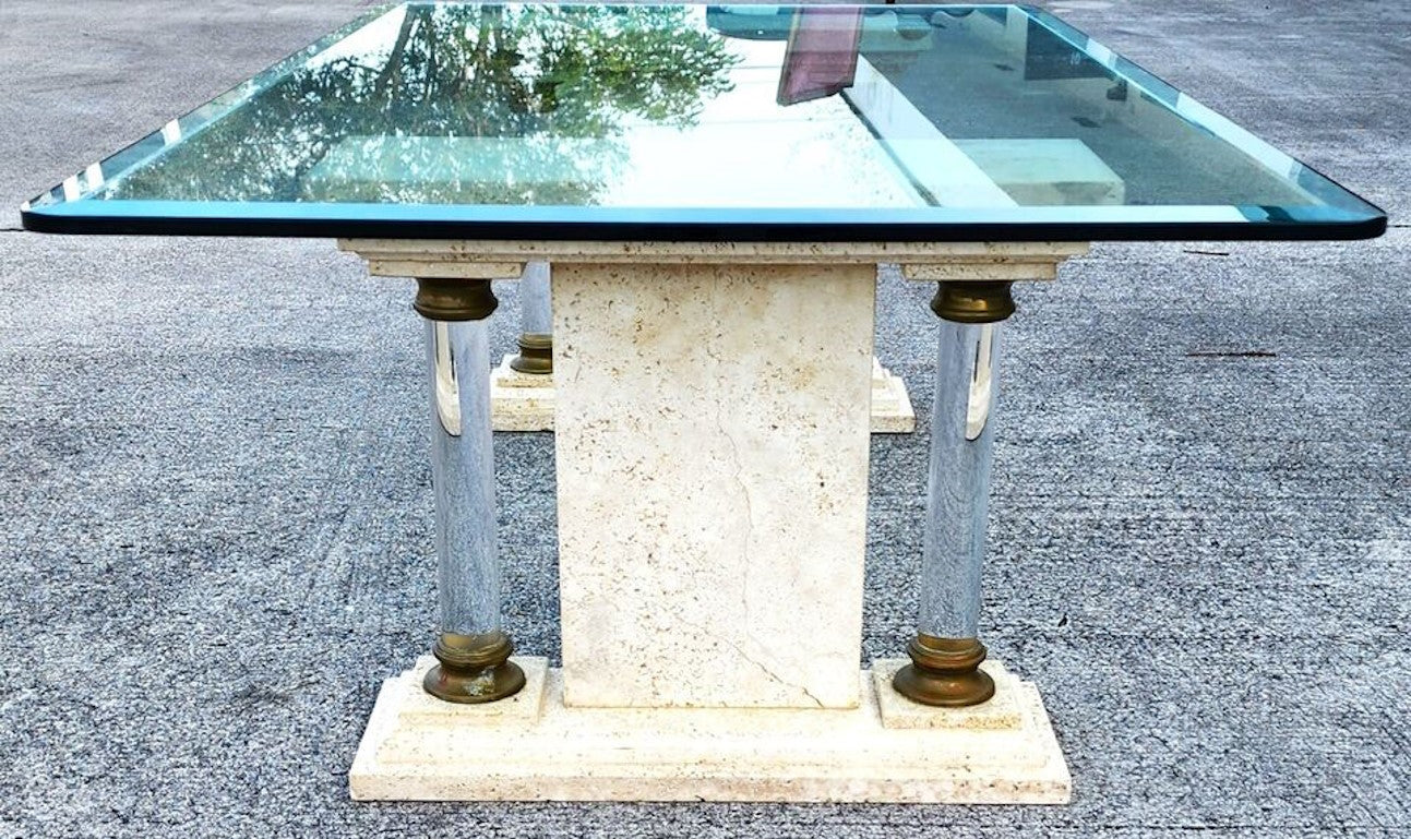 Italian Neoclassical Coffee Table Lucite Marble Glass 1970s