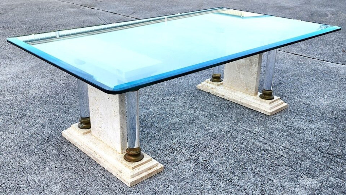 Italian Neoclassical Coffee Table Lucite Marble Glass 1970s