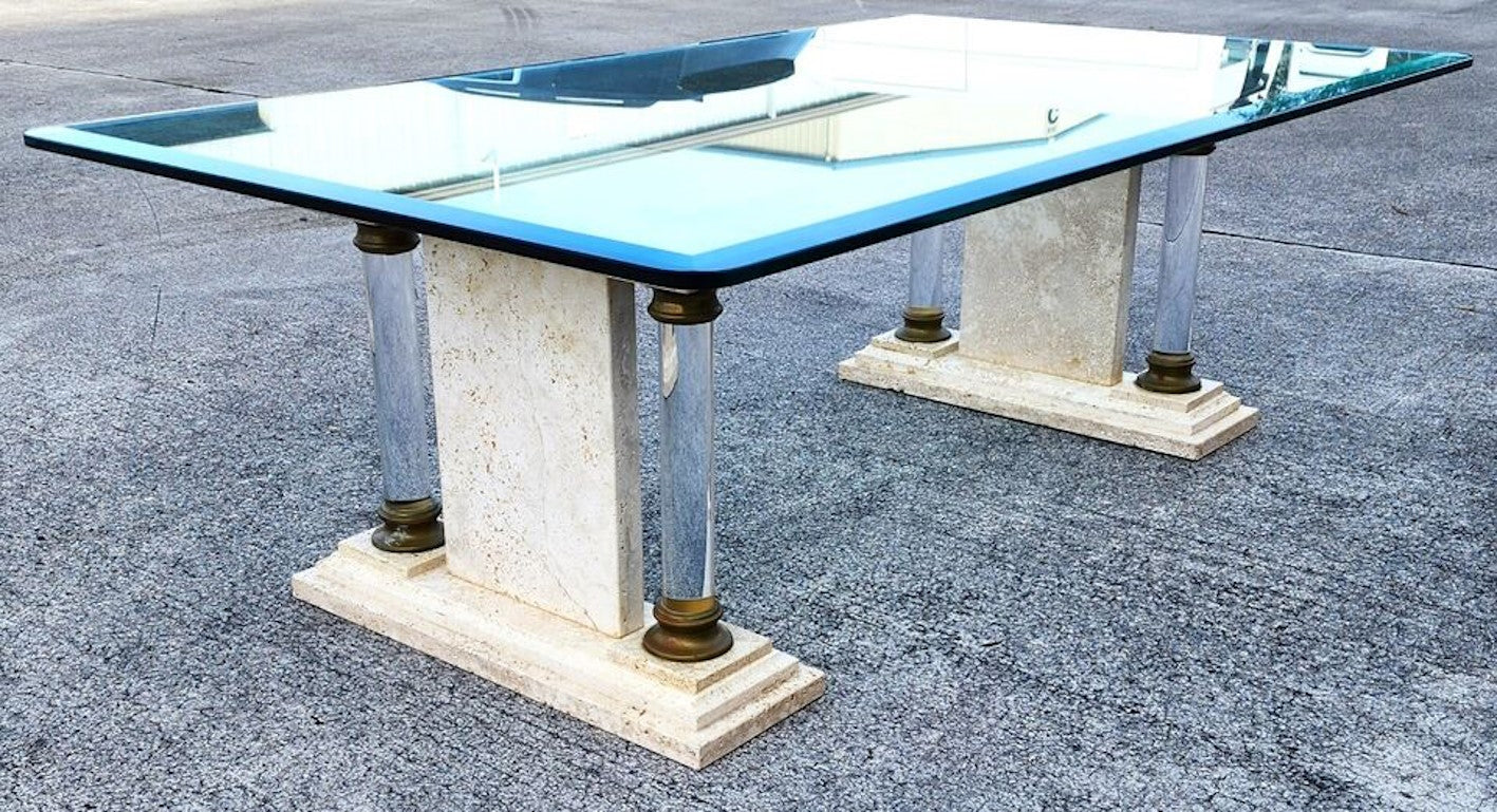 Italian Neoclassical Coffee Table Lucite Marble Glass 1970s