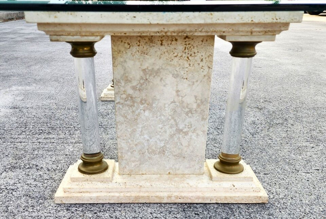 Italian Neoclassical Coffee Table Lucite Marble Glass 1970s