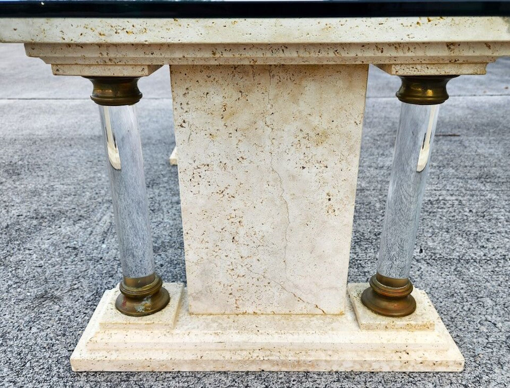 Italian Neoclassical Coffee Table Lucite Marble Glass 1970s