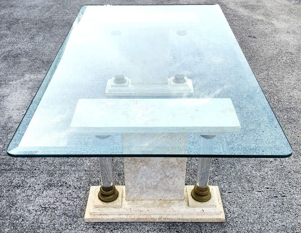 Italian Neoclassical Coffee Table Lucite Marble Glass 1970s