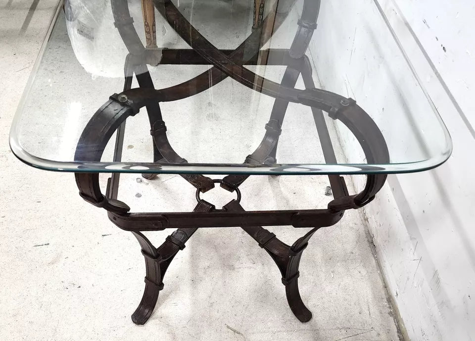 Jaques Adnet Hermes Style Side Table Trompe l'Oeil Leather Straps