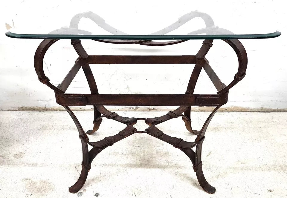 Jaques Adnet Hermes Style Side Table Trompe l'Oeil Leather Straps