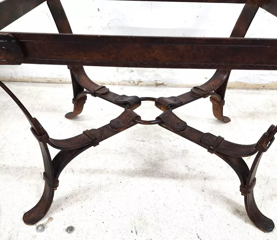 Jaques Adnet Hermes Style Side Table Trompe l'Oeil Leather Straps