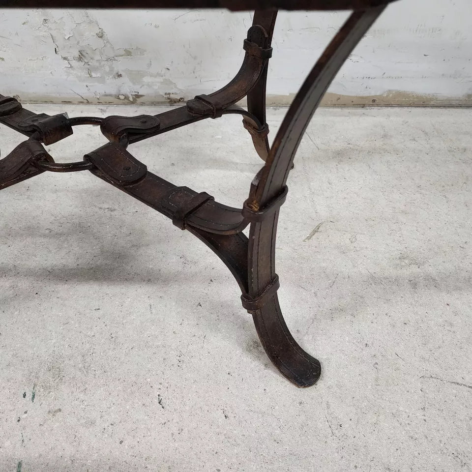 Jaques Adnet Hermes Style Side Table Trompe l'Oeil Leather Straps