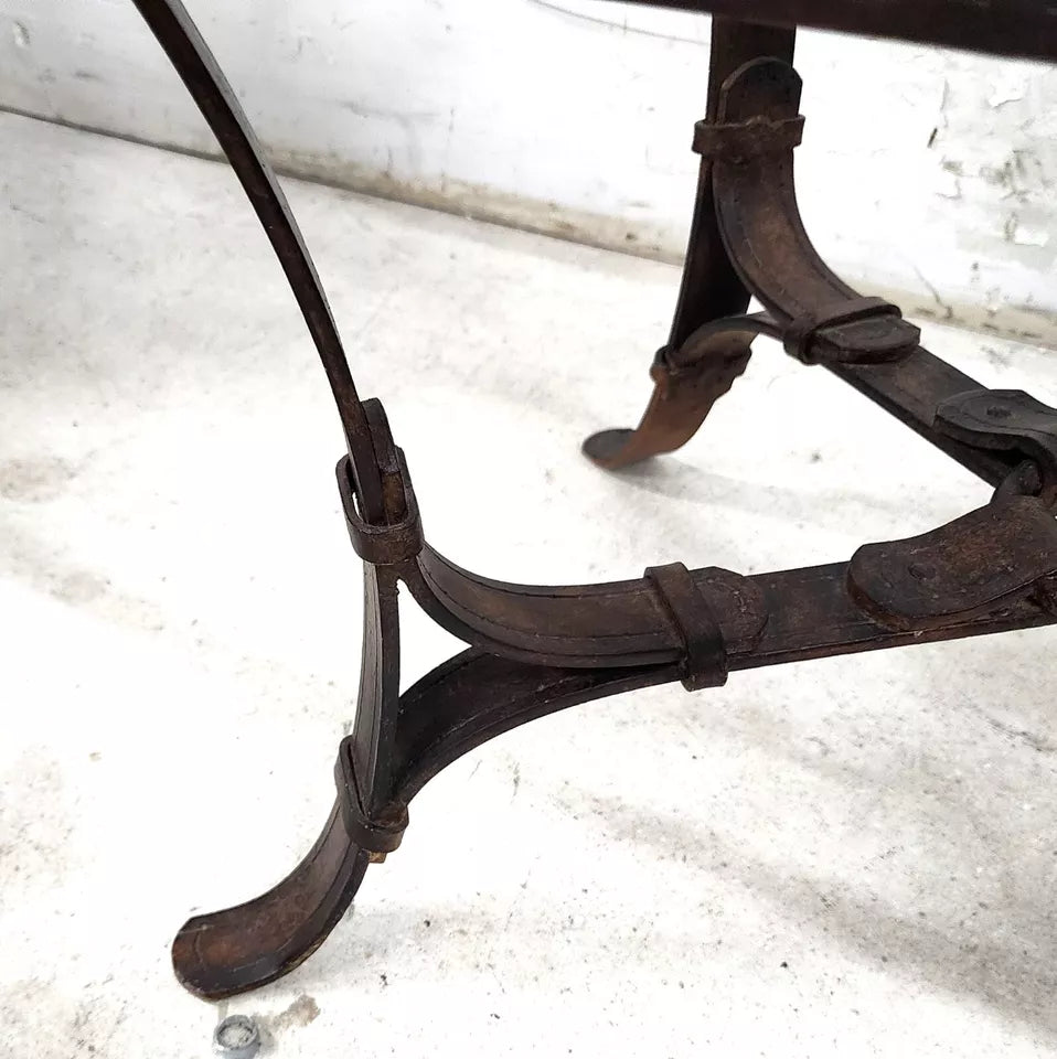 Jaques Adnet Hermes Style Side Table Trompe l'Oeil Leather Straps