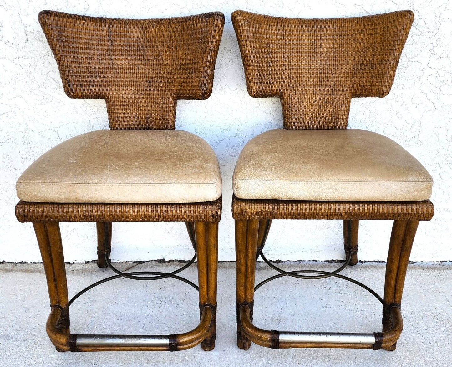 KREISS Bamboo Counter Stools Leather Pair