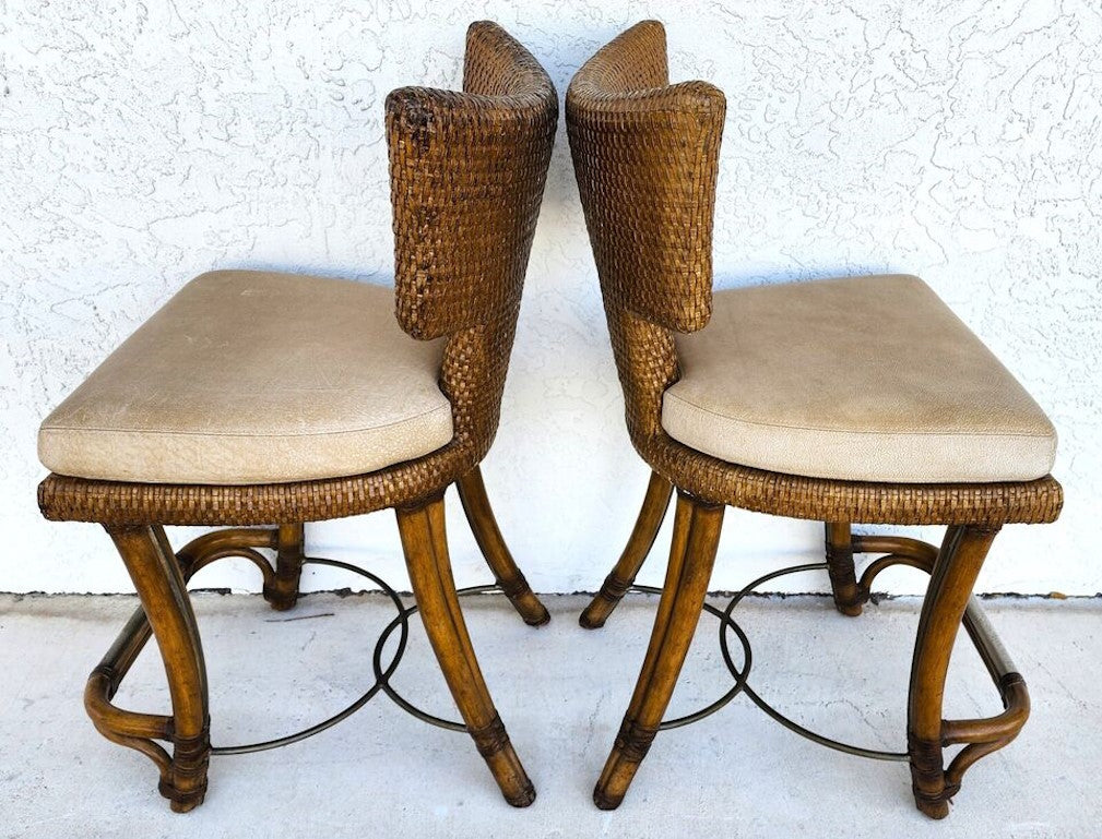 KREISS Bamboo Counter Stools Leather Pair