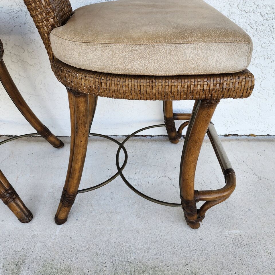 KREISS Bamboo Counter Stools Leather Pair