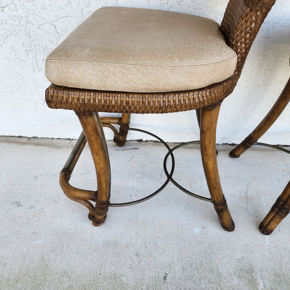 KREISS Bamboo Counter Stools Leather Pair