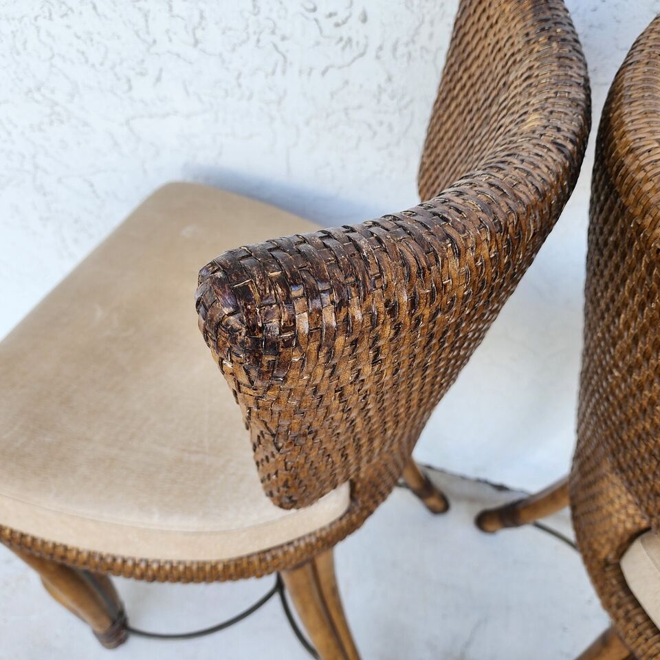 KREISS Bamboo Counter Stools Leather Pair