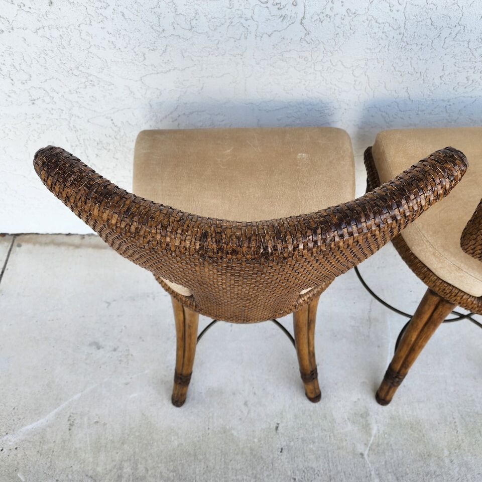 KREISS Bamboo Counter Stools Leather Pair