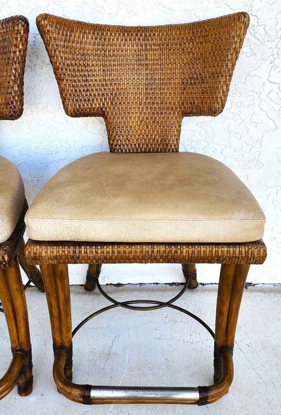 KREISS Bamboo Counter Stools Leather Pair