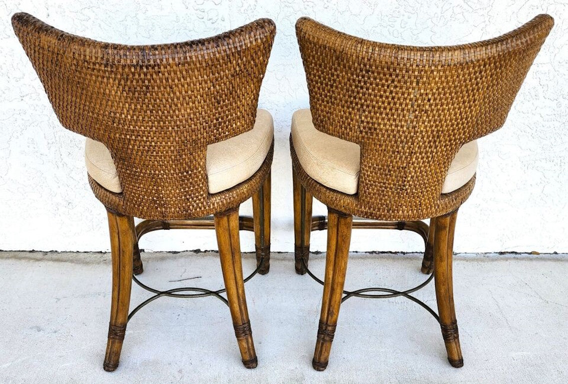 KREISS Bamboo Counter Stools Leather Pair