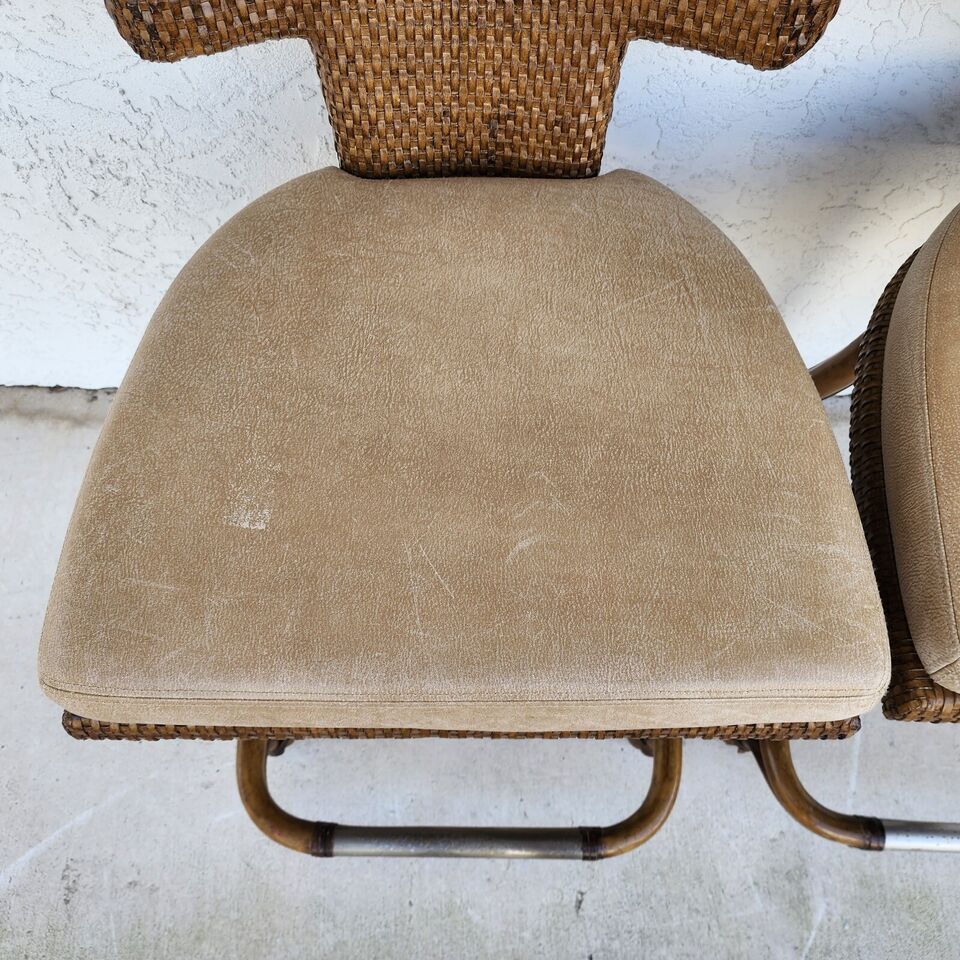 KREISS Bamboo Counter Stools Leather Pair