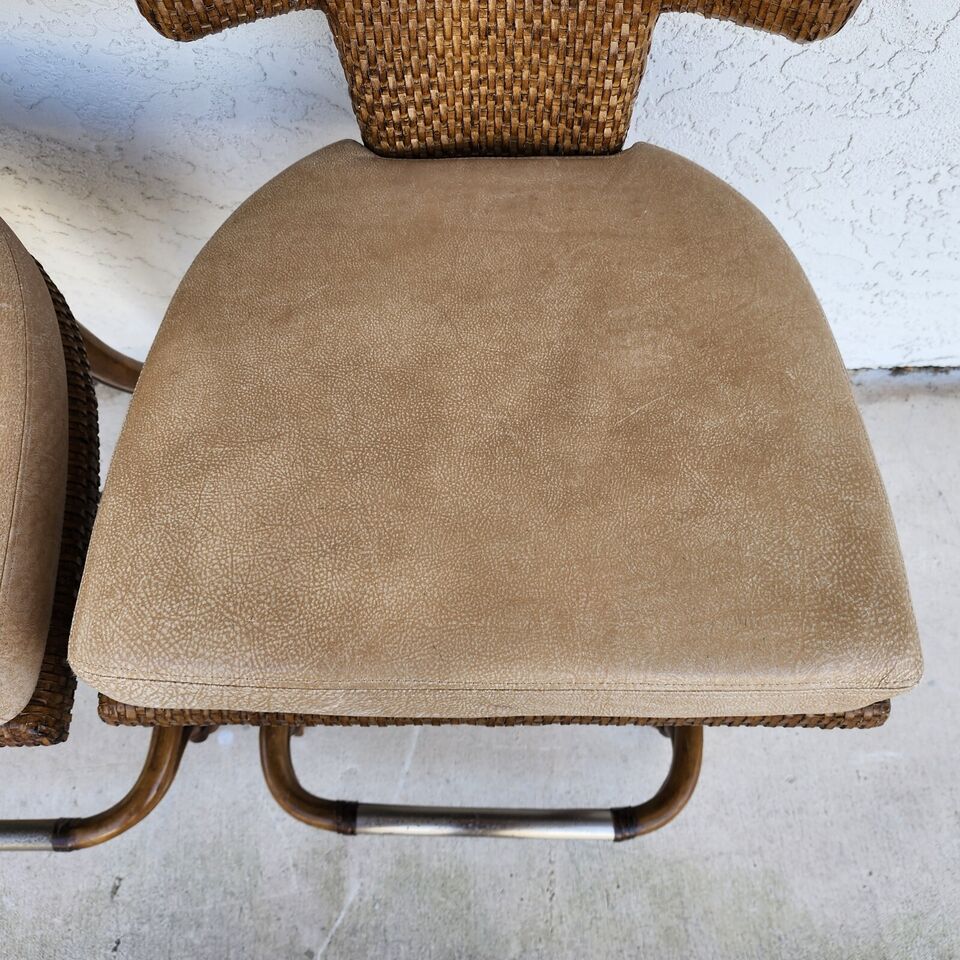 KREISS Bamboo Counter Stools Leather Pair