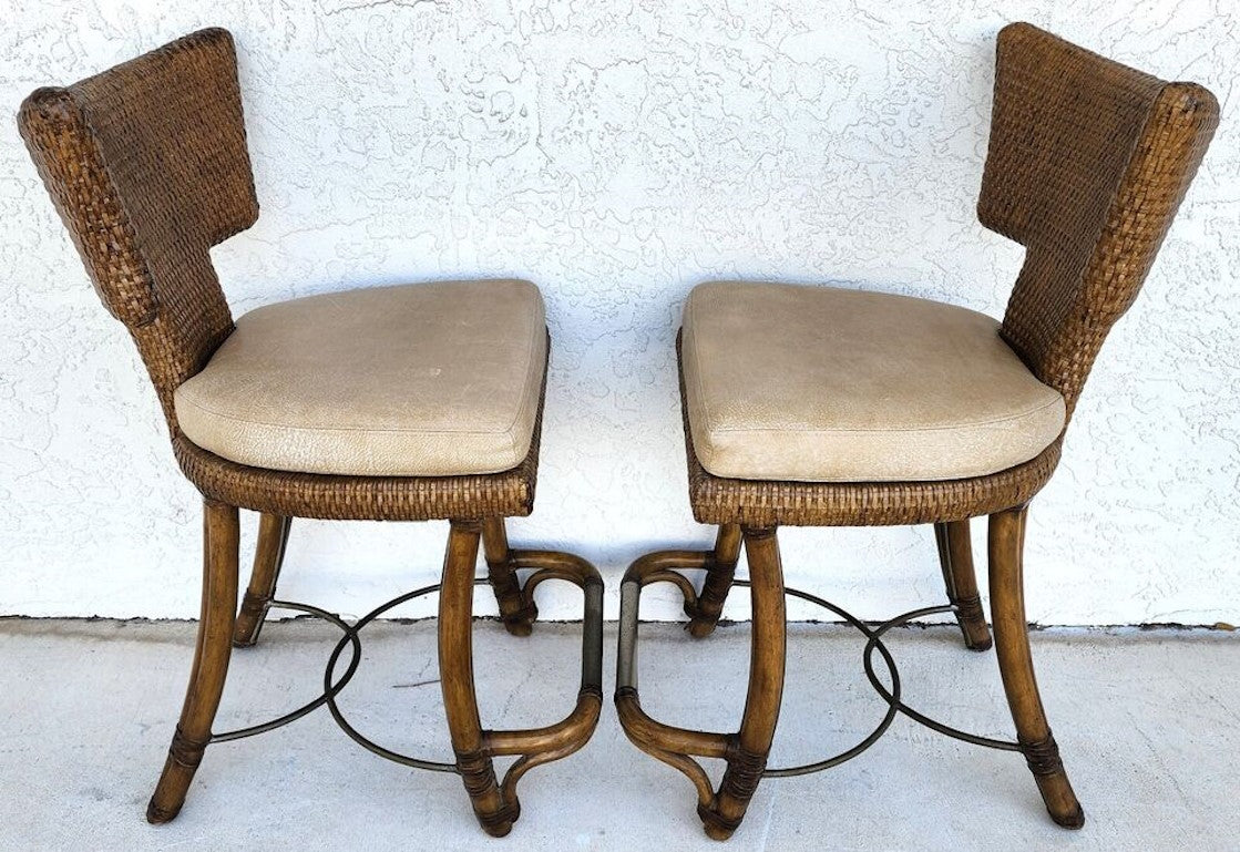 KREISS Bamboo Counter Stools Leather Pair