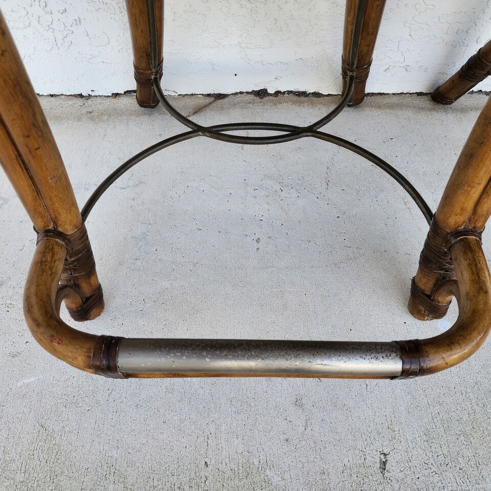 KREISS Bamboo Counter Stools Leather Pair