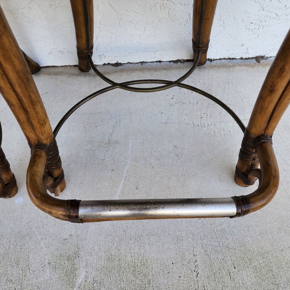 KREISS Bamboo Counter Stools Leather Pair