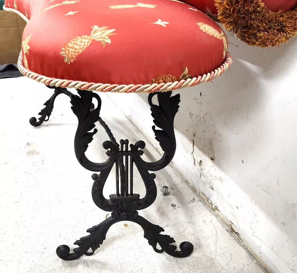 Vintage Bench Iron Lyre Pineapples