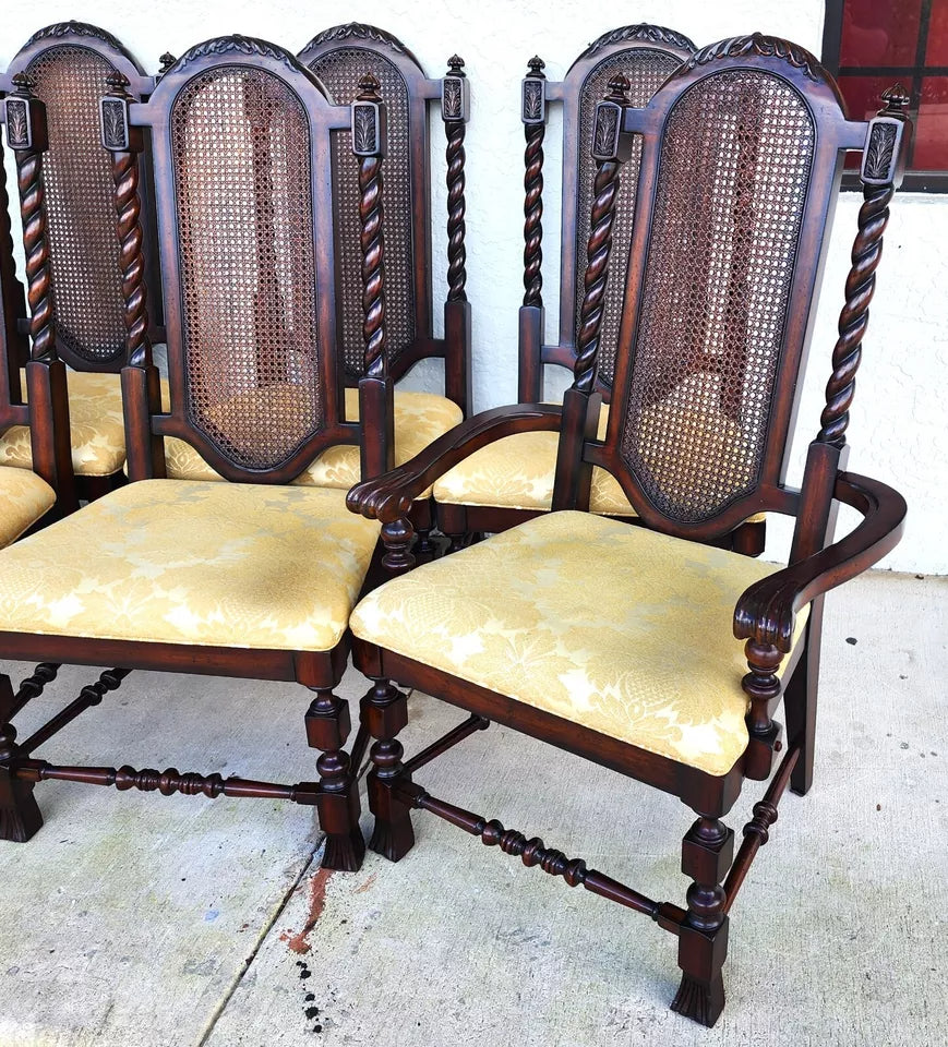 Set of 10 Lexington Dining Chairs Barley Twist Cane